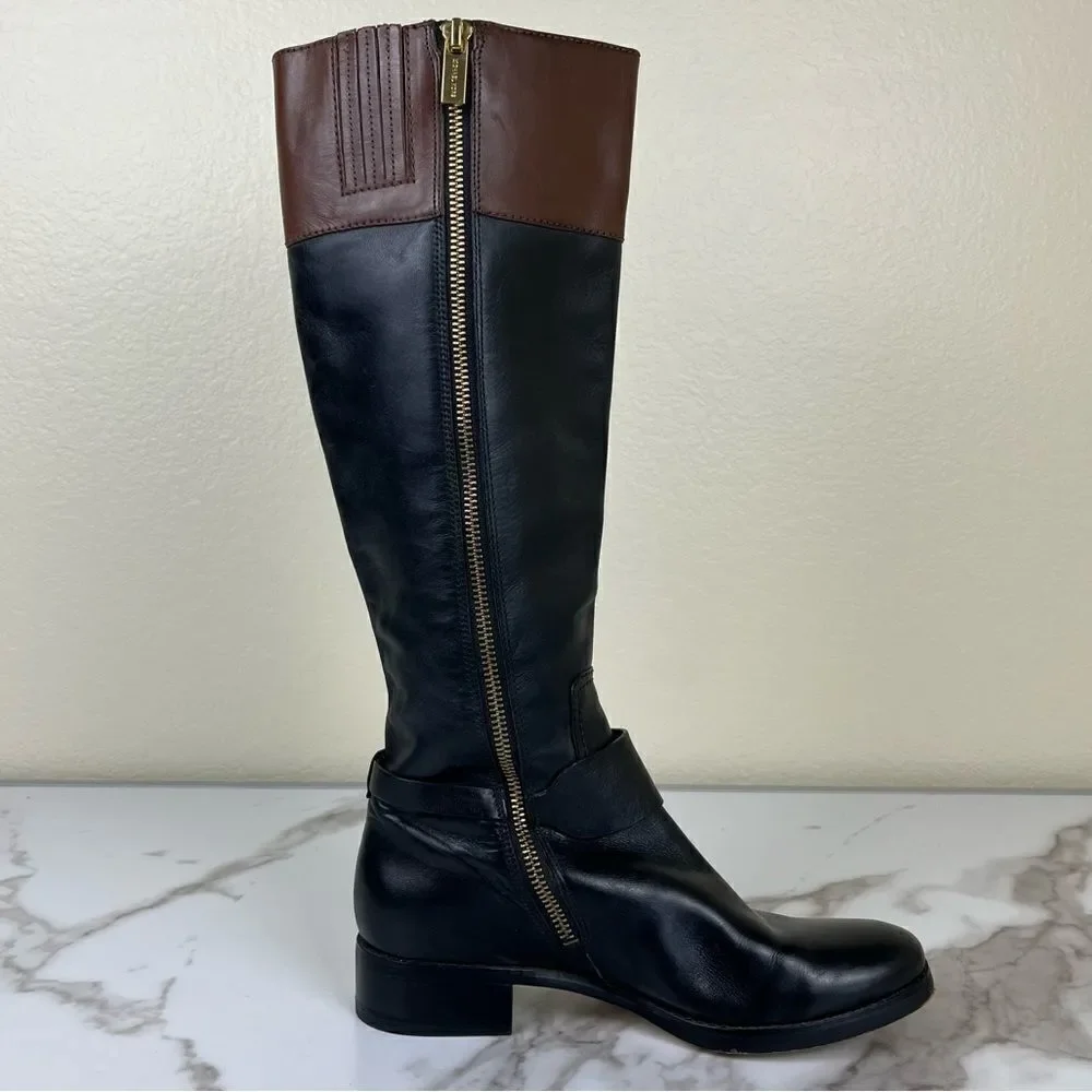 Michael Kors Women Size 6.5 Fulton Harness Two Tone Leather Riding Boots